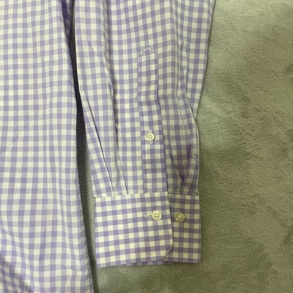 LorenzoUomo Shirt Mens 16 32/33 Purple Check Trim Fit Cotton Button Up Business - Picture 3 of 7
